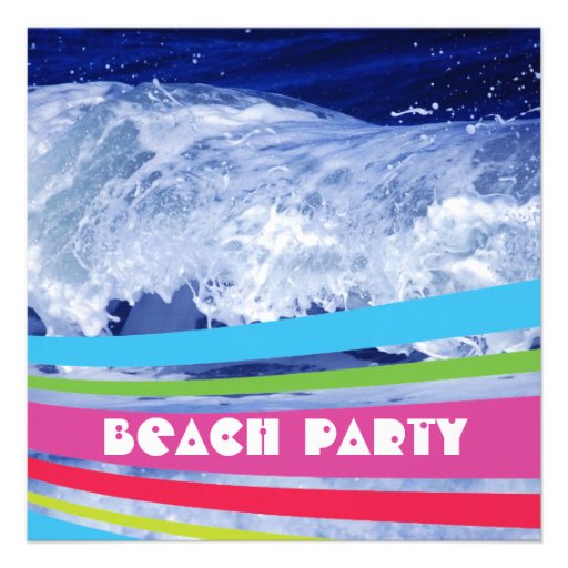 Pink Striped Salt Water Ocean Beach Party Invitation