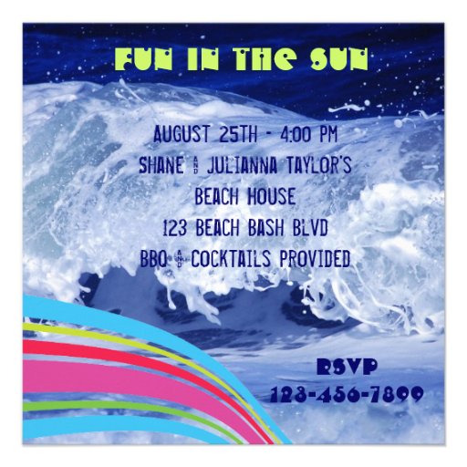 Pink Striped Salt Water Ocean Beach Party Invitation