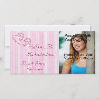 Pink Striped Valentine's Photo Card photocard
