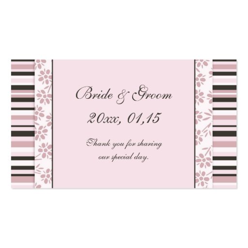 Pink Stripes and Floral Wedding Favor Tags Business Card Template (front side)