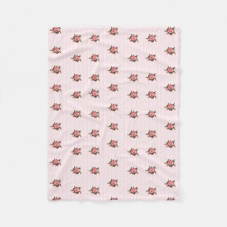 Pink Stripes and Roses Fleece Blanket