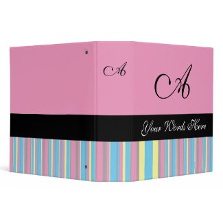 Pink Stripes Monogram Binder binder