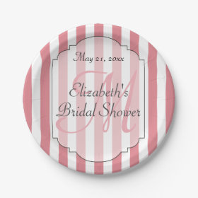 Pink Stripes Personalized Bridal Shower Plates 7 Inch Paper Plate