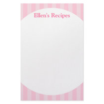 Pink Stripes Recipe Note Pad Customized Stationery