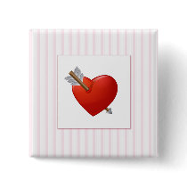Pink Stripes - Red Valentine Heart buttons