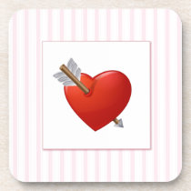 Pink Stripes - Red Valentine Heart cork coasters