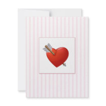 Pink Stripes - Red Valentine Heart invitations