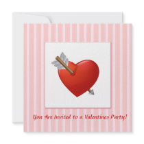 Pink Stripes - Red Valentine Heart Personalized Invite