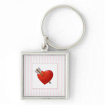 Pink Stripes - Red Valentine Heart keychains