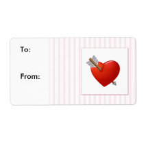 Pink Stripes - Red Valentine Heart labels