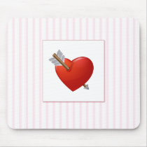 Pink Stripes - Red Valentine Heart mousepads