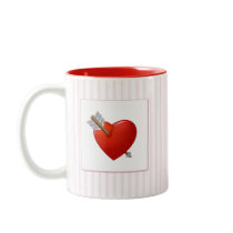 Pink Stripes - Red Valentine Heart mugs
