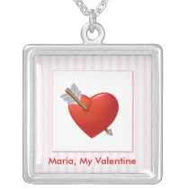 Pink Stripes - Red Valentine Heart necklaces