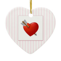 Pink Stripes - Red Valentine Heart ornaments