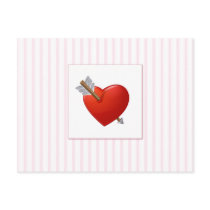Pink Stripes - Red Valentine Heart postcards