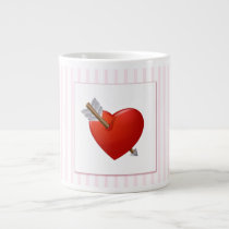 Pink Stripes - Red Valentine Heart mugs