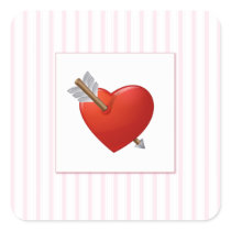 Pink Stripes - Red Valentine Heart stickers