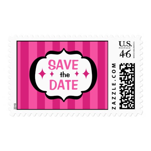 Pink Stripes Save the Date Postage