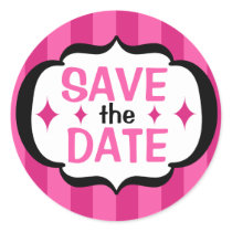 Pink Stripes Save the Date Sticker by spinsugar Pink Stripes Save the Date Sticker