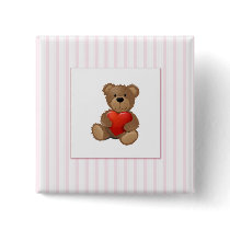 Pink Stripes - Teddy Bear with Valentines Heart buttons