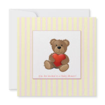Pink Stripes - Teddy Bear with Valentines Heart Announcement