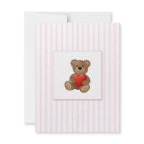 Pink Stripes - Teddy Bear with Valentines Heart invitations