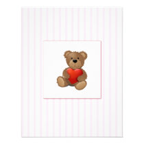 Pink Stripes - Teddy Bear with Valentines Heart invitations
