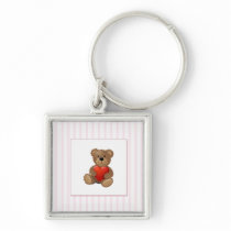 Pink Stripes - Teddy Bear with Valentines Heart keychains