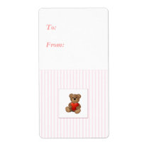 Pink Stripes - Teddy Bear with Valentines Heart labels
