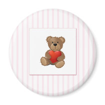 Pink Stripes - Teddy Bear with Valentines Heart magnets