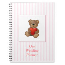 Pink Stripes - Teddy Bear with Valentines Heart notebooks