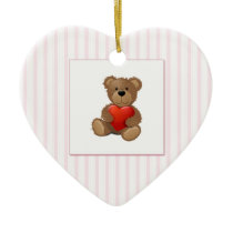 Pink Stripes - Teddy Bear with Valentines Heart ornaments