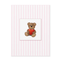 Pink Stripes - Teddy Bear with Valentines Heart postcards