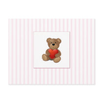 Pink Stripes - Teddy Bear with Valentines Heart postcards