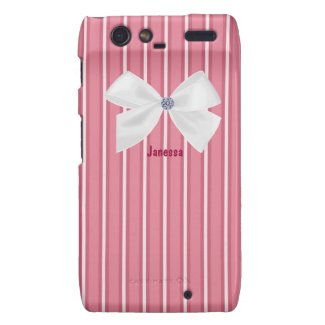 Pink Stripes with a White Bow Razr Case