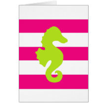 Pink stripes with seahorse card