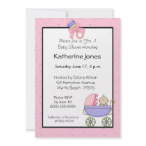 Pink Stroller Baby Shower Invitations