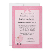 Pink Stroller Baby Shower Invitations