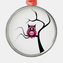 Pink Sugar Skull Owl in Tree Ornament