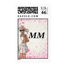 Pink summer girl postage stamps
