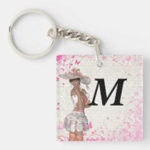 Pink summer girl square acrylic keychains