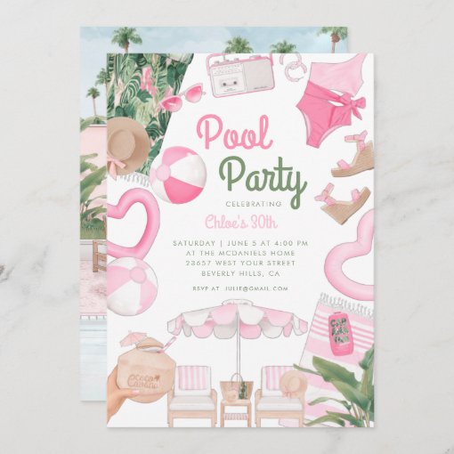 Pink Summertime Glam Pool Party Invitation Zazzle