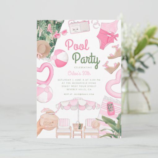 Pink Summertime Glam Pool Party Invitation Zazzle