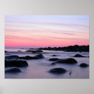 Pink Sunrise Ocean Beach Poster