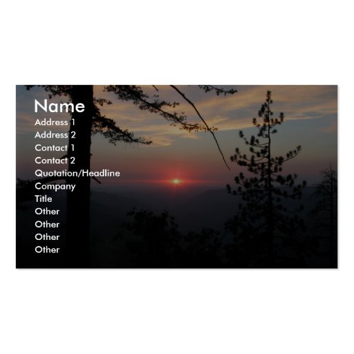 Pink Sunset With Pine Tree And Clouds At Yosemite, Business Card