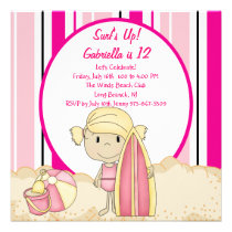 Pink Surfer Girl Beach Party Birthday Invitation