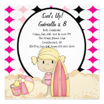 Pink Surfer Girl Beach Party Birthday Invitation