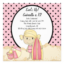 Pink Surfer Girl Beach Party Birthday Invitation