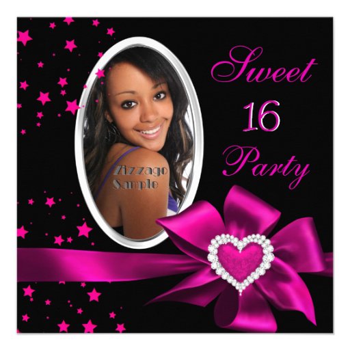 Pink Sweet 16 Birthday Party Heart Photo Silver Custom Invite