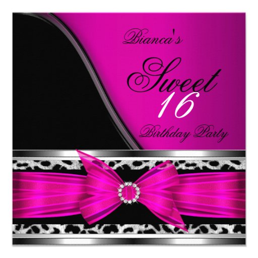 Pink Sweet 16 Sweet Sixteen Leopard Black Personalized Invitations